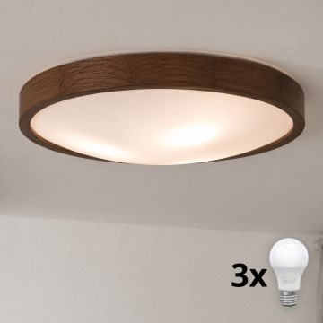 Brilagi - LED ceiling light CARVALHO SLIM 3xE27/15W/230V oak-walnut Ø 47 cm