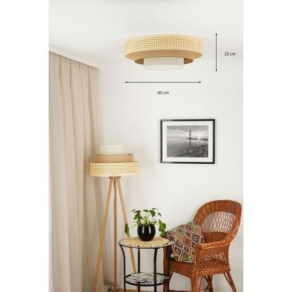 Brilagi - LED Ceiling light CEDAR LUNETA LED/26W/230V rattan/brown/creamy
