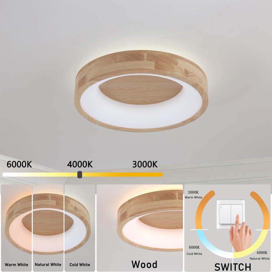 Brilagi - LED Ceiling Light FALCON WOOD LED/30W/230V 3000/4000/6000K Ø 45 cm wood