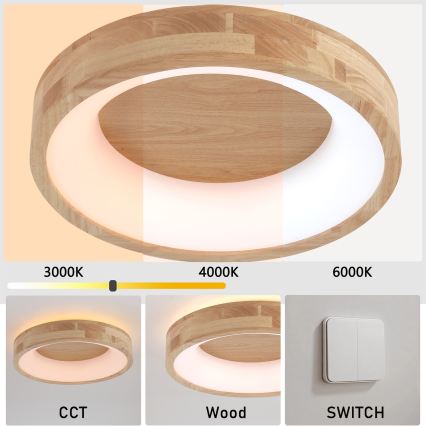 Brilagi - LED Ceiling Light FALCON WOOD LED/30W/230V 3000/4000/6000K Ø 45 cm wood