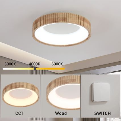 Brilagi - LED Ceiling Light FALCON WOOD MODERN LED/30W/230V 3000/4000/6000K Ø 45 cm wood