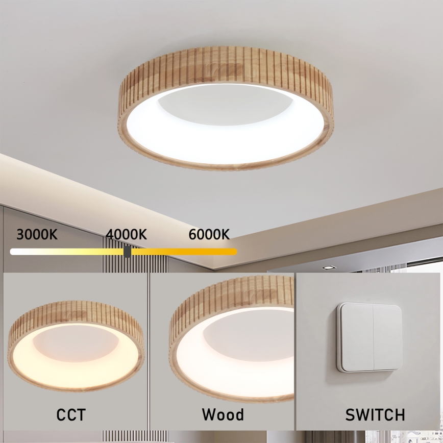 Brilagi - LED Ceiling Light FALCON WOOD MODERN LED/30W/230V 3000/4000/6000K Ø 45 cm wood