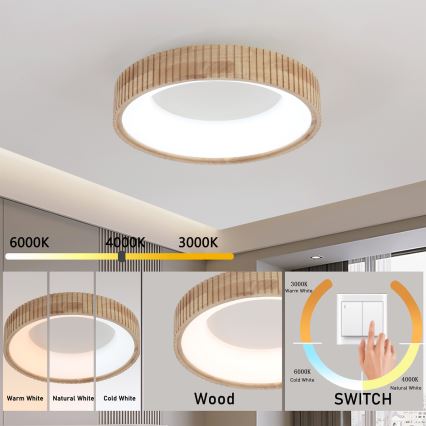Brilagi - LED Ceiling Light FALCON WOOD MODERN LED/30W/230V 3000/4000/6000K Ø 45 cm wood