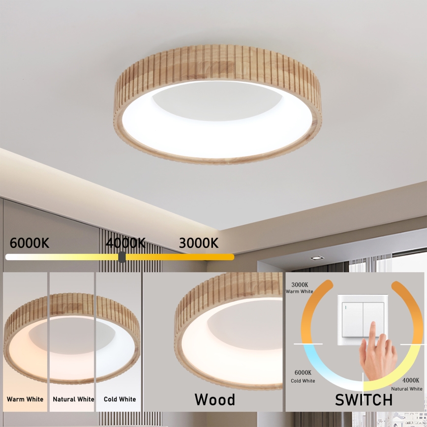 Brilagi - LED Ceiling Light FALCON WOOD MODERN LED/30W/230V 3000/4000/6000K Ø 45 cm wood