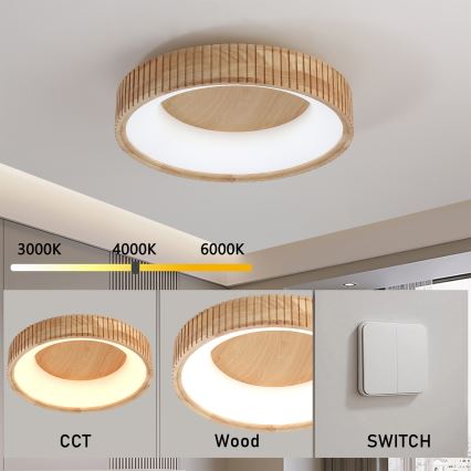 Brilagi - LED Ceiling Light FALCON WOOD MODERN LED/30W/230V 3000/4000/6000K Ø 45 cm Wood