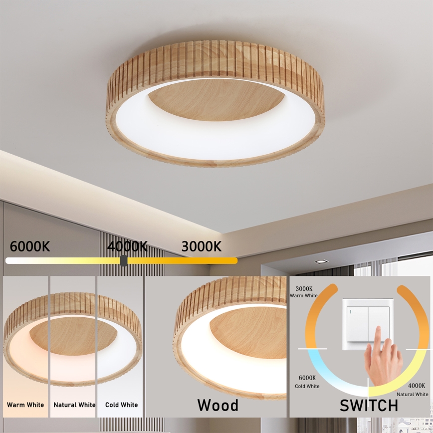Brilagi - LED Ceiling Light FALCON WOOD MODERN LED/30W/230V 3000/4000/6000K Ø 45 cm Wood