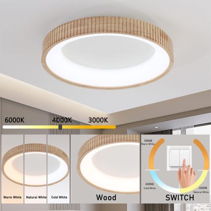 Brilagi - FALCON WOOD MODERN LED Ceiling Light 40W/230V 3000/4000/6000K Ø 60 cm Wood