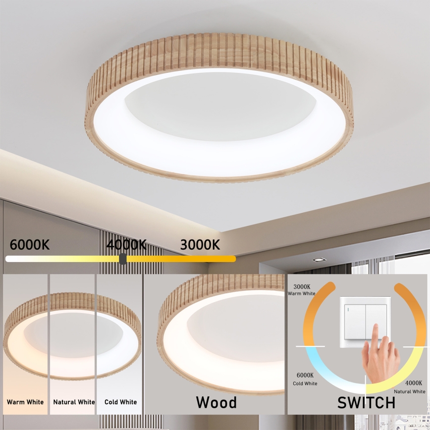 Brilagi - FALCON WOOD MODERN LED Ceiling Light 40W/230V 3000/4000/6000K Ø 60 cm Wood