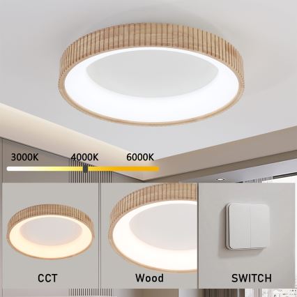 Brilagi - FALCON WOOD MODERN LED Ceiling Light 40W/230V 3000/4000/6000K Ø 60 cm Wood