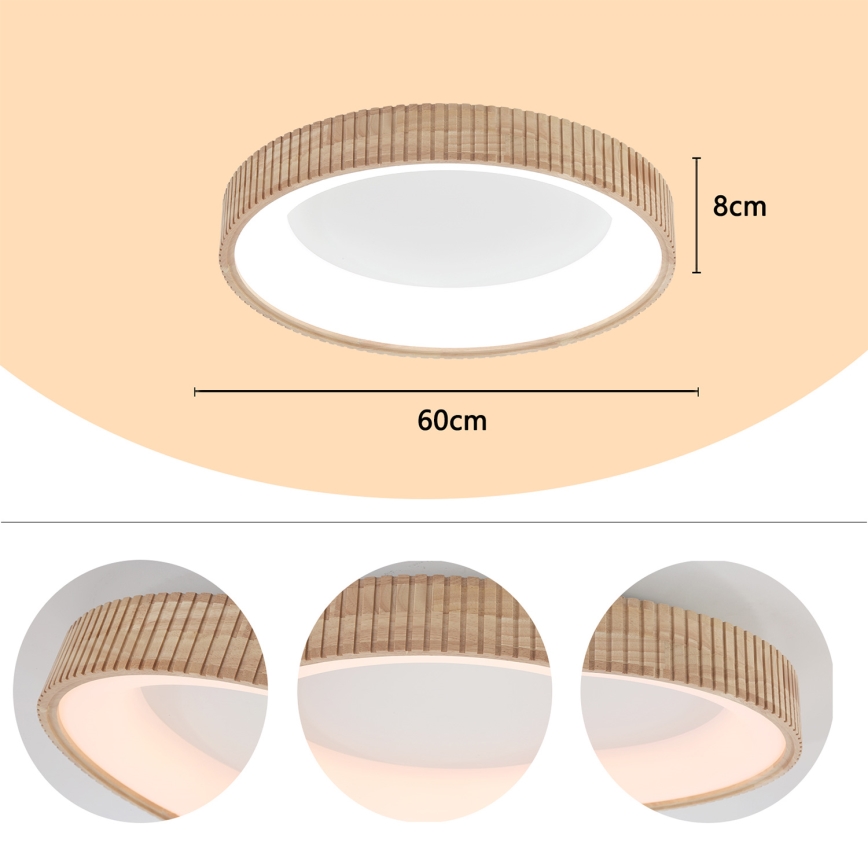 Brilagi - FALCON WOOD MODERN LED Ceiling Light 40W/230V 3000/4000/6000K Ø 60 cm Wood