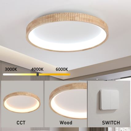 Brilagi - LED Ceiling Light FALCON WOOD MODERN LED/60W/230V 3000/4000/6000K dia. 80 cm wood