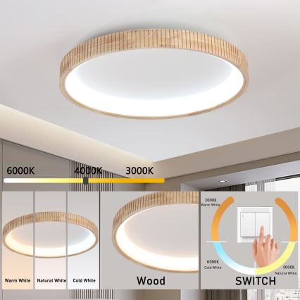Brilagi - LED Ceiling Light FALCON WOOD MODERN LED/60W/230V 3000/4000/6000K dia. 80 cm wood