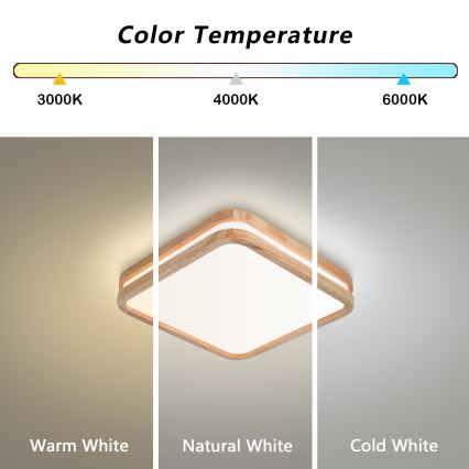 BRILAGI - MOLINA SQUARE LED Ceiling Light 32W/230V 3000/4000/6000K Oak 30x30 cm