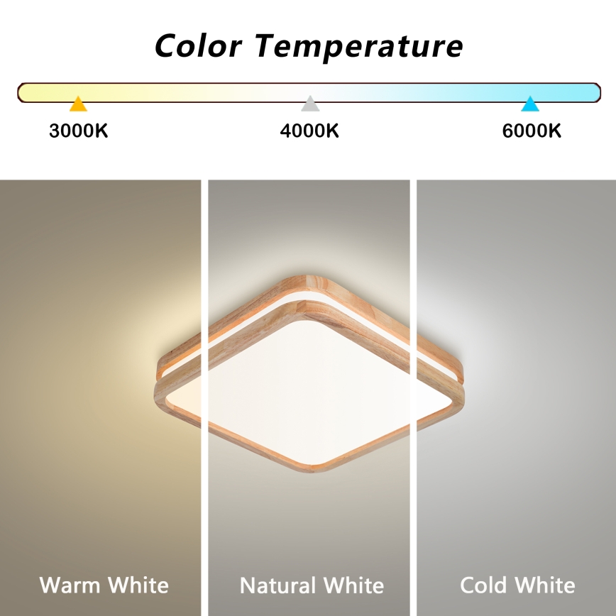 BRILAGI - MOLINA SQUARE LED Ceiling Light 32W/230V 3000/4000/6000K Oak 30x30 cm