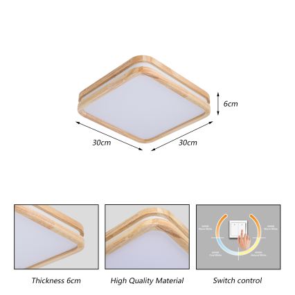 BRILAGI - MOLINA SQUARE LED Ceiling Light 32W/230V 3000/4000/6000K Oak 30x30 cm