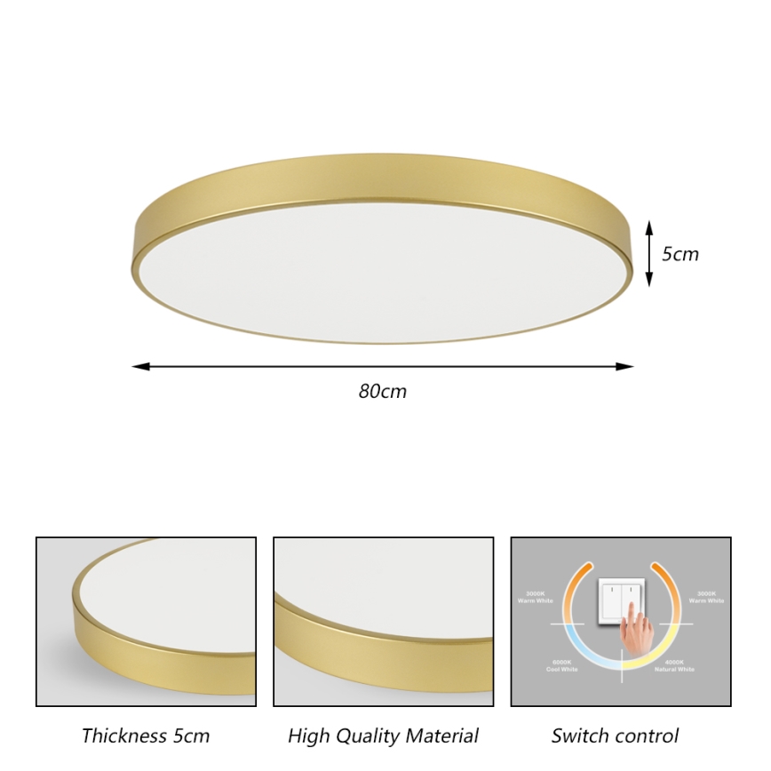 Brilagi - POOL LED Ceiling Light, 100W, 230V, 3000/4500/6000K, Ø 80 cm, Gold