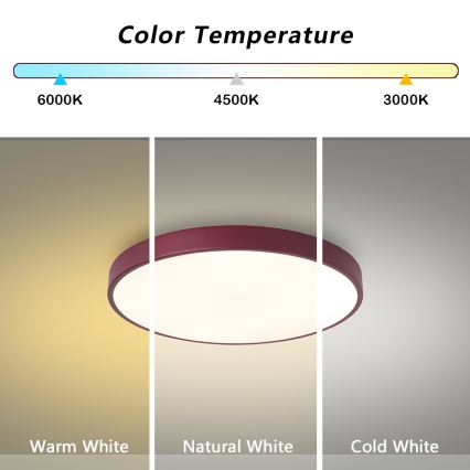 Brilagi - POOL LED Ceiling Light, 36W / 230V, Tunable White 3000/4000/6000K, Ø 30 cm, Burgundy