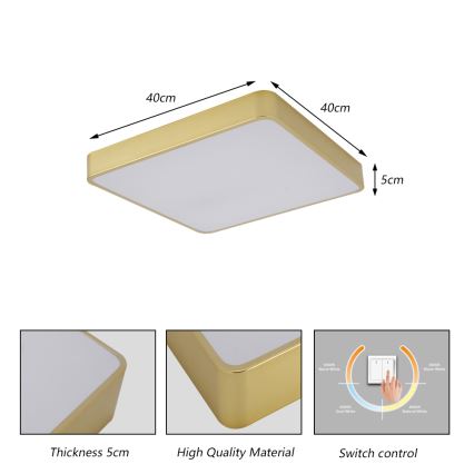 Brilagi - LED Ceiling Light POOL LED/36W/230V 3000/4000/6000K 40x40 cm gold