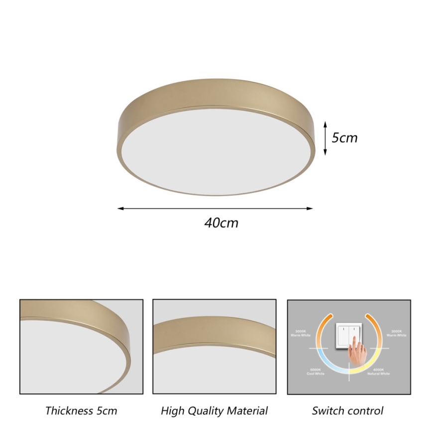 BRILAGI - LED Ceiling Light POOL LED/48W/230V 3000/4000/6000K Ø 40 cm Gold