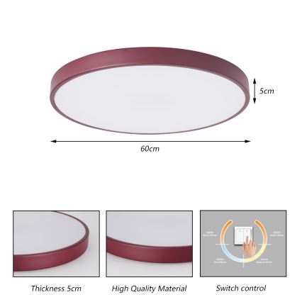 Brilagi - POOL LED Ceiling Light LED/60W/230V 3000/4000/6000K Ø 60 cm burgundy