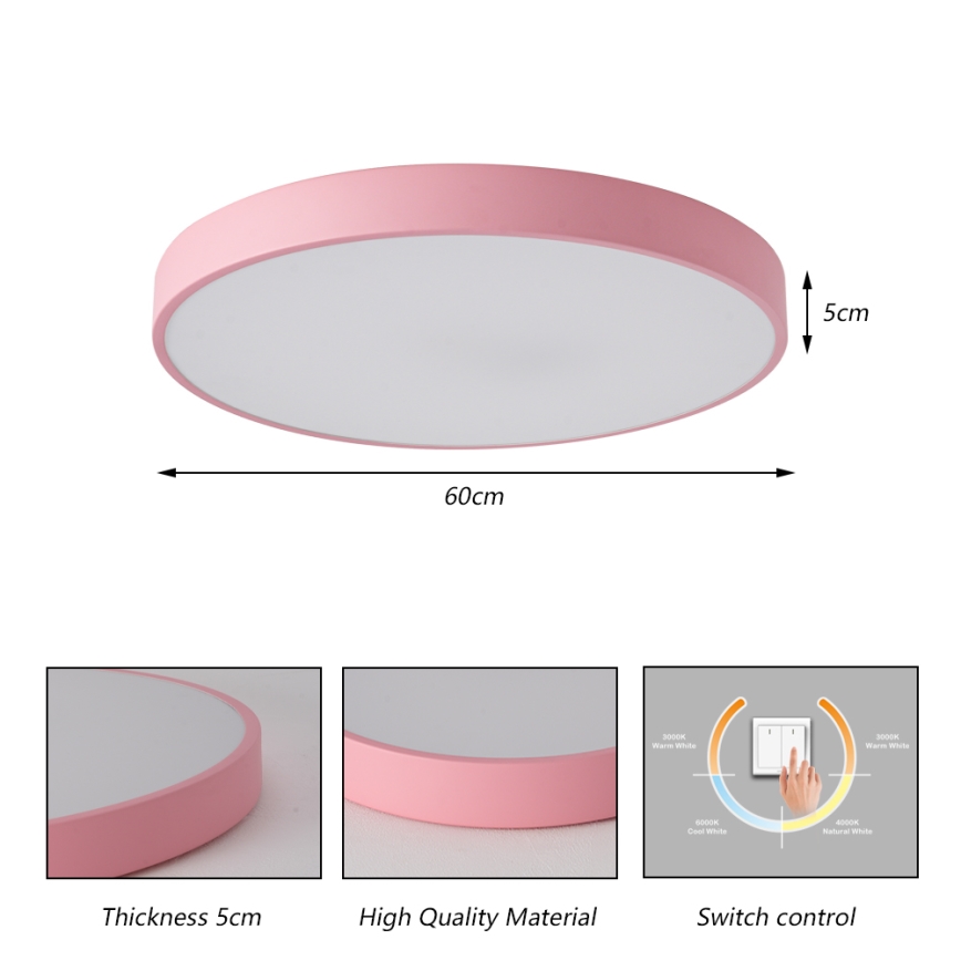 Brilagi - POOL LED Ceiling Light 60W/230V 3000/4000/6000K, Ø 60 cm, Pink