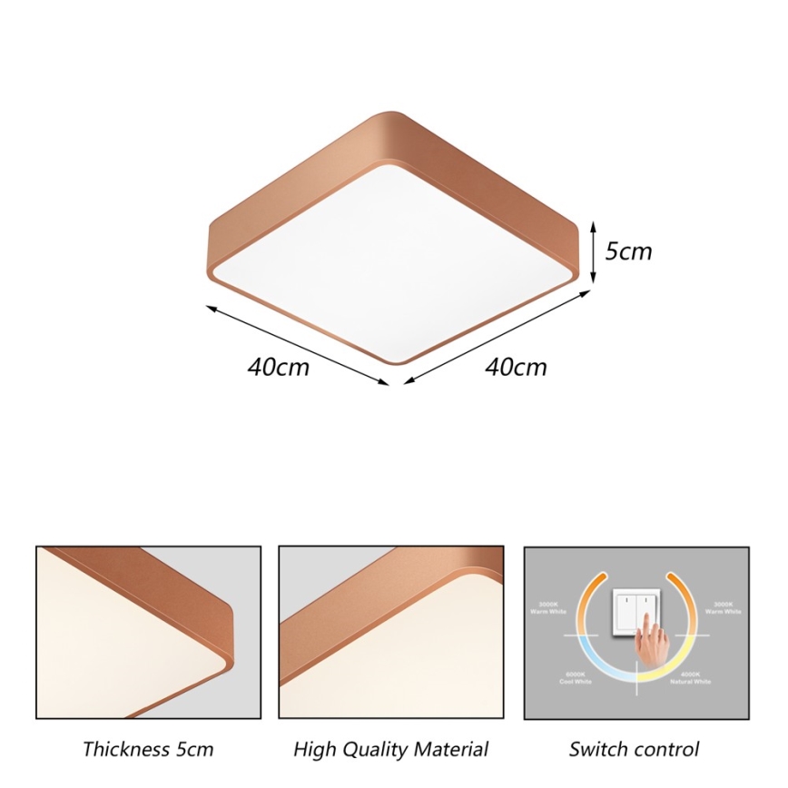 BRILAGI - LED Ceiling light POOL SQUARE LED/36W/230V 3000/4000/6000K 40x40 cm copper