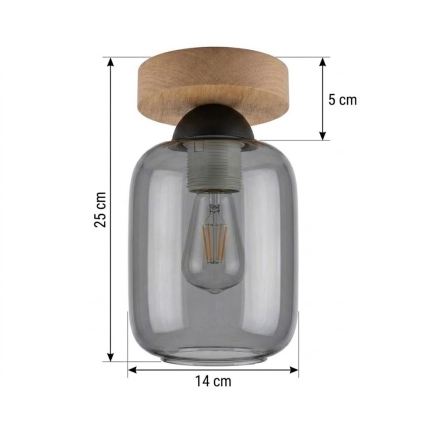 BRILAGI - LED Ceiling light RETRO GLASS 1xE27/60W/230V Ø 14 cm oak/smoke gray