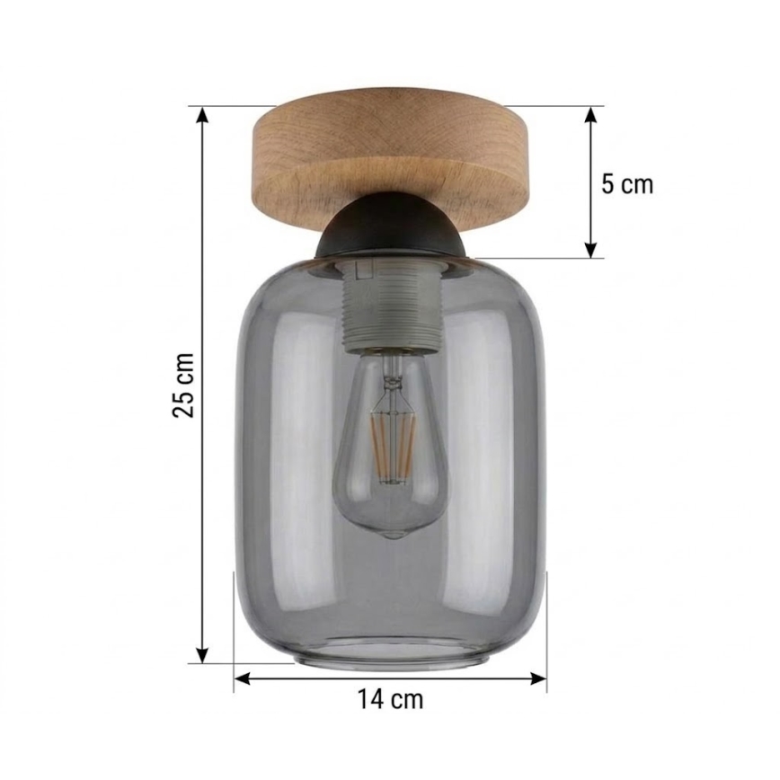 BRILAGI - LED Ceiling light RETRO GLASS 1xE27/60W/230V Ø 14 cm oak/smoke gray