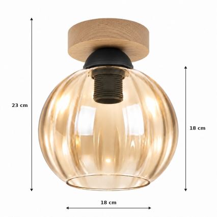 BRILAGI - LED Ceiling Light RETRO GLASS 1xE27/60W/230V Ø 18 cm Oak/Smoky Beige