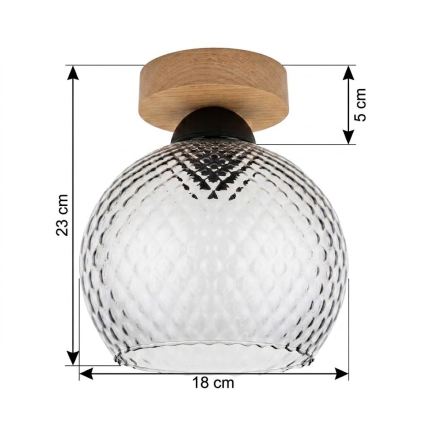 BRILAGI - LED Ceiling Light RETRO GLASS 1xE27/60W/230V Ø 18 cm oak/smoky grey
