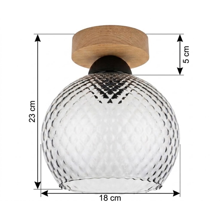 BRILAGI - LED Ceiling Light RETRO GLASS 1xE27/60W/230V Ø 18 cm oak/smoky grey