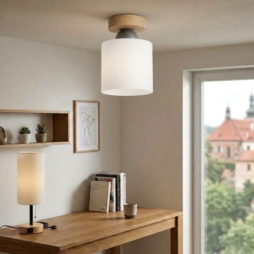 BRILAGI - LED ceiling light RETRO GLASS 1xE27/60W/230V Ø 10 cm oak/white