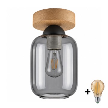 BRILAGI - LED Ceiling light RETRO GLASS 1xE27/60W/230V Ø 14 cm oak/smoke gray