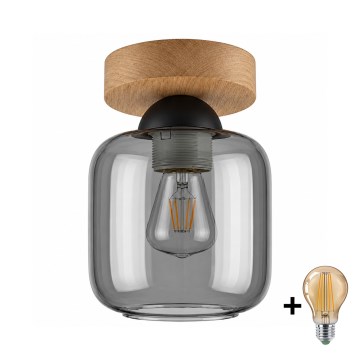 BRILAGI - LED ceiling light RETRO GLASS 1xE27/60W/230V Ø 14 cm oak/smoky gray