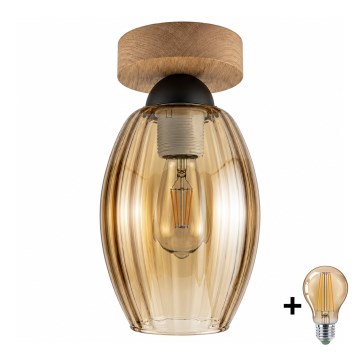 BRILAGI - LED ceiling light RETRO GLASS 1xE27/60W/230V Ø 17 cm oak/smoky beige