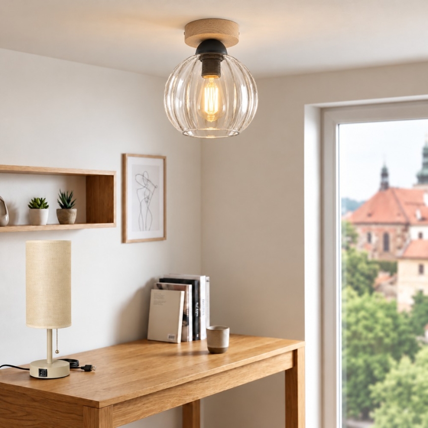 BRILAGI - LED Ceiling Light RETRO GLASS 1xE27/60W/230V Ø 18 cm oak/clear