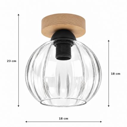 BRILAGI - LED Ceiling Light RETRO GLASS 1xE27/60W/230V Ø 18 cm oak/clear