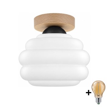 BRILAGI - LED ceiling light RETRO GLASS 1xE27/60W/230V Ø 20 cm oak/white
