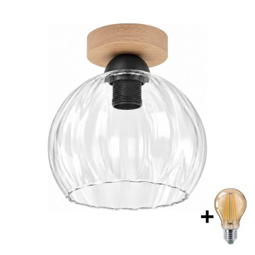 BRILAGI - LED Ceiling Light RETRO GLASS 1xE27/60W/230V Ø 25 cm oak/clear