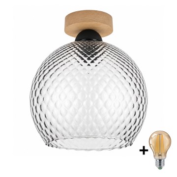 BRILAGI - LED Ceiling Light RETRO GLASS 1xE27/60W/230V Ø 25 cm oak/smoky grey