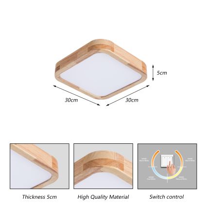 BRILAGI - LED Ceiling Light WOODLINE SQUARE LED/32W/230V 3000/4000/6000K Oak 30x30 cm