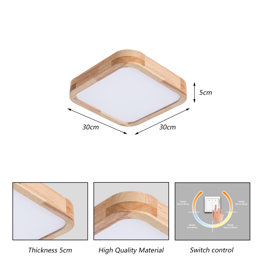 BRILAGI - LED Ceiling Light WOODLINE SQUARE LED/32W/230V 3000/4000/6000K Oak 30x30 cm