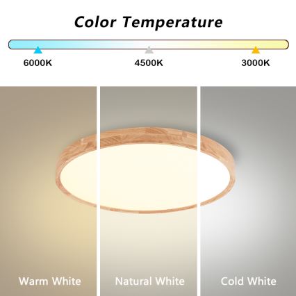 Brilagi - WOODROUND LED Ceiling Light 30W/230V 3000/4000/6000K Ø 40 cm Wood CRI 90