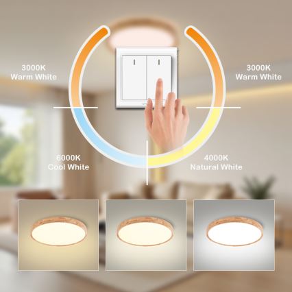 Brilagi - WOODROUND LED Ceiling Light 30W/230V 3000/4000/6000K Ø 40 cm Wood CRI 90
