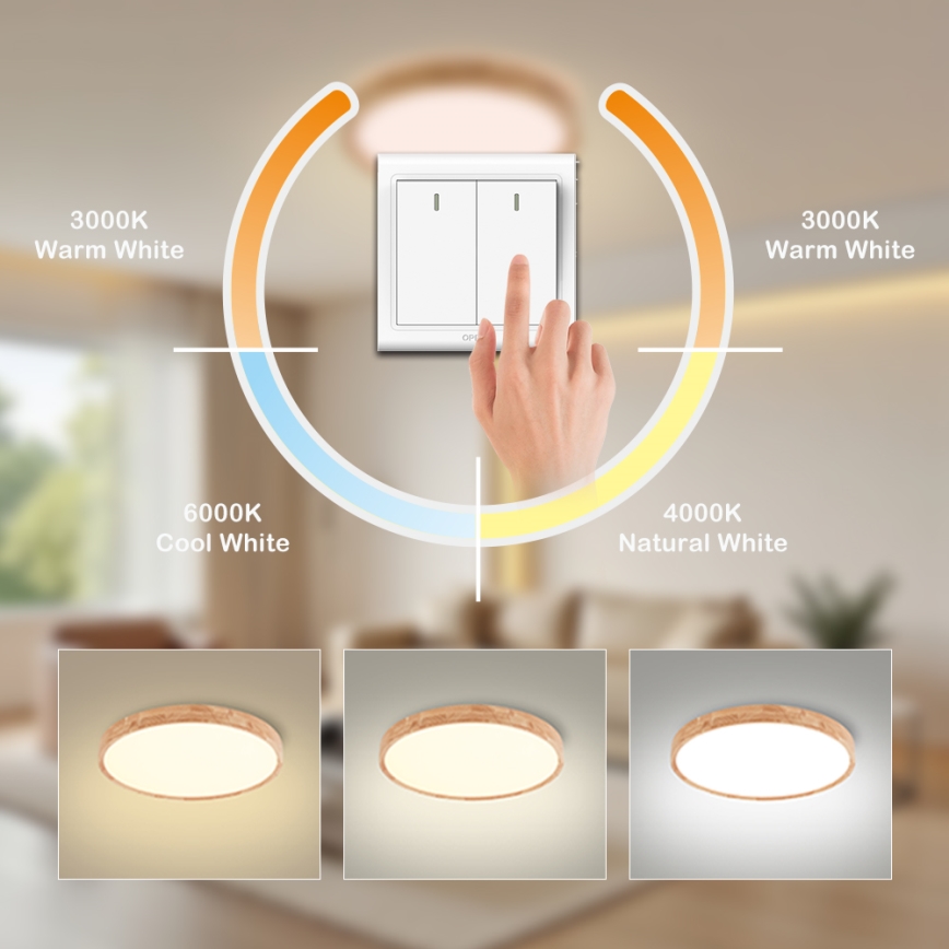 Brilagi - WOODROUND LED Ceiling Light 30W/230V 3000/4000/6000K Ø 40 cm Wood CRI 90
