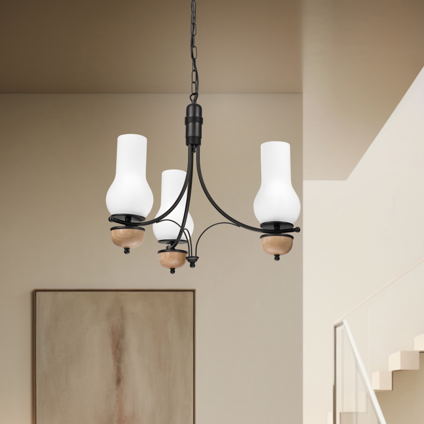 Brilagi - LED Chain Chandelier COTTAGE 3xE14/40W/230V oak/black/white