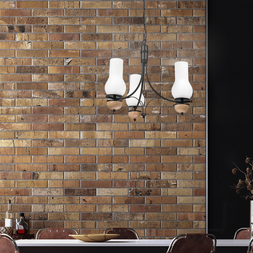 Brilagi - LED Chain Chandelier COTTAGE 3xE14/40W/230V oak/black/white