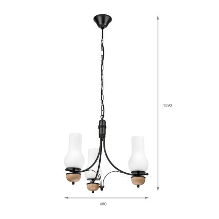 Brilagi - LED Chain Chandelier COTTAGE 3xE14/40W/230V oak/black/white