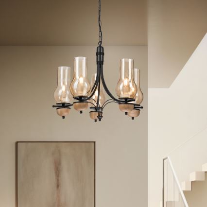 Brilagi - LED Chandelier on a chain COTTAGE 5xE14/40W/230V beech/brown