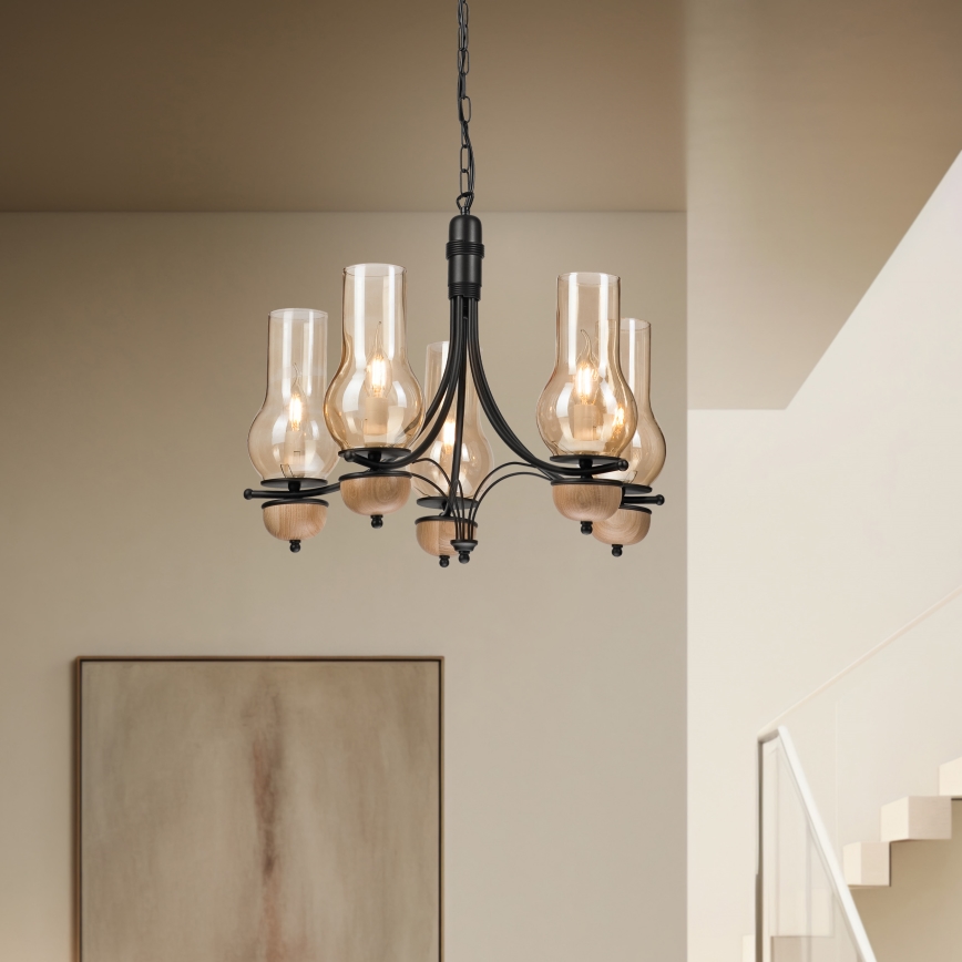 Brilagi - LED Chandelier on a chain COTTAGE 5xE14/40W/230V beech/brown